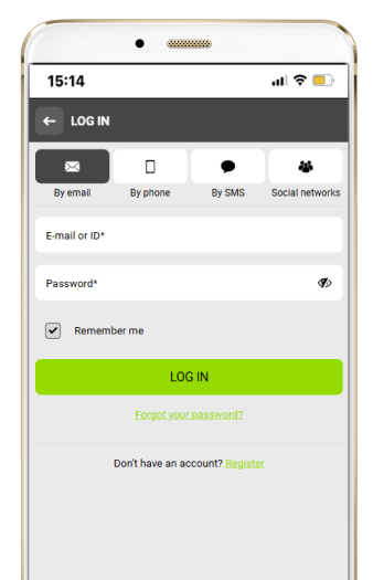 Login screen for WinWin on Android device