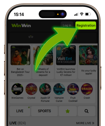 Open the WinWin homepage and click the 'Register' button.