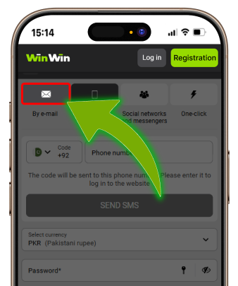 Select email registration option.