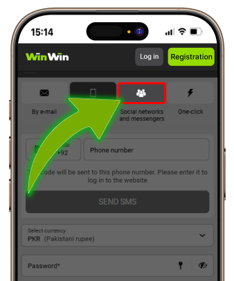 Select Social Networks registration method.